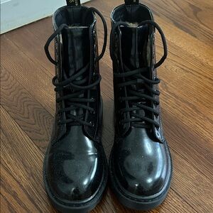 Black Patent Leather Combat Boots